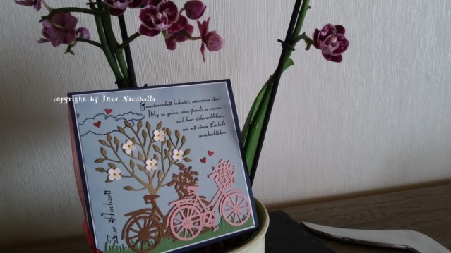 Hochzeit Grußkarte Fahrrad unter Baum